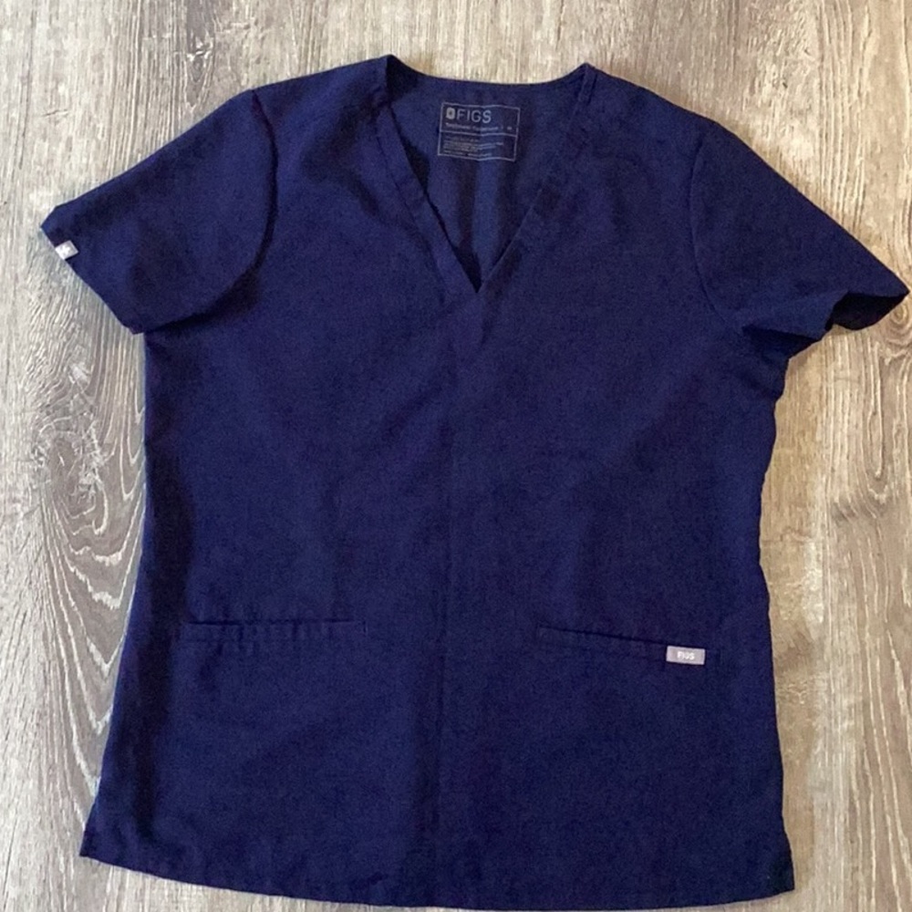 Figs Blue Short Sleeve Tee with Polo Collar